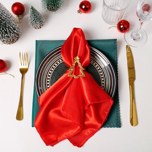 Christmas Tree Napkin Rings Set of 12 - Gold Hollow Holiday Table Decor