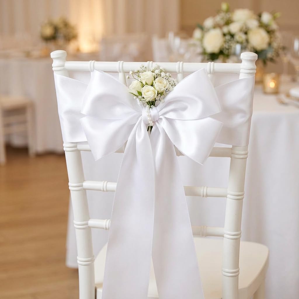 White Satin Ribbon - 4 Inch Double Face for Gift Wrapping & Wedding Decor | 10 Yards