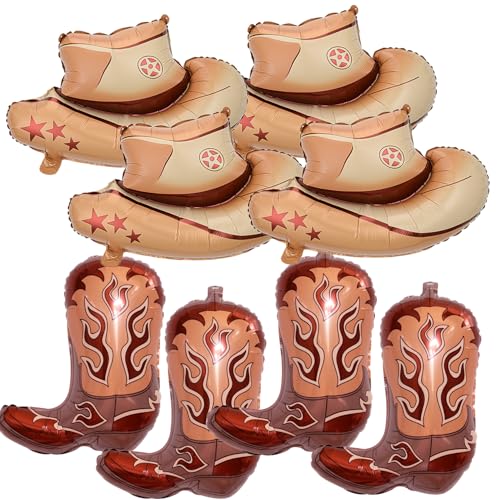 Western Cowboy Balloons - 8PCS Cowgirl Hat & Boot Foil Party Decor