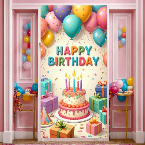Happy Birthday Door Banner - Colorful Party Backdrop for Kids & Adults