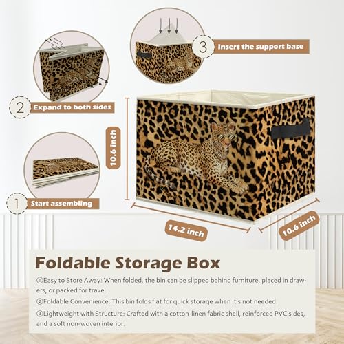 Trendy Leopard Print Collapsible Storage Bin for Clothes & Books