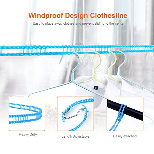 HISAFA 2-Pack Windproof Clothesline, 16.4ft Portable Laundry Drying Rope