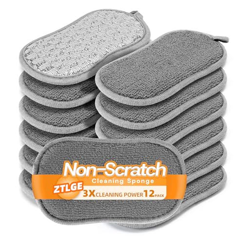 ZTLGE Gray Dual-Sided Non-Scratch Dish Sponges - 12 Pack