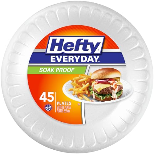 Hefty 9-Inch Soak Proof Disposable Foam Plates - 45 Pack