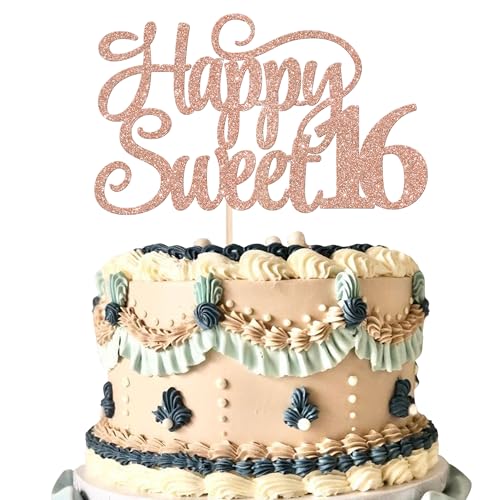 Rose Gold Sweet 16 Cake Topper - Cheers to 16 Years Decoration