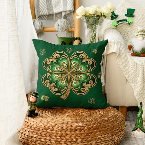 St. Patrick's Day Clover Throw Pillow Cover - 18x18 Inch Polyester Cushion Case
