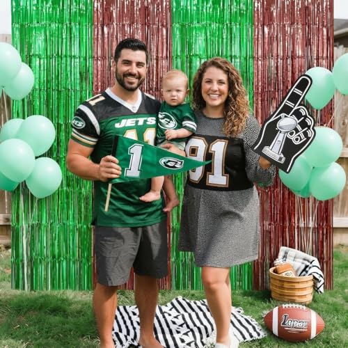 Football Party Foil Fringe Curtains - 2 Pack Green & Brown