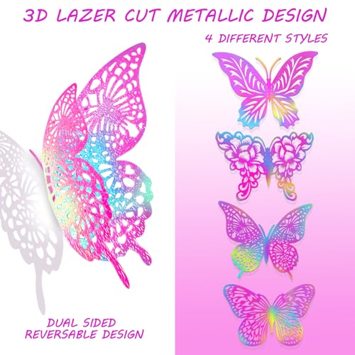 3D Metallic Butterfly Wall Decor - 48 Pcs in 4 Styles