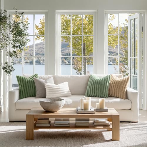 MIULEE Faux Fur Throw Pillow Covers 18x18 Sage Green, Set of 2