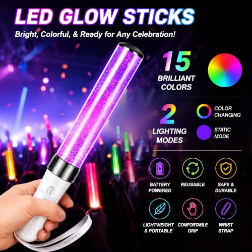 8 Pcs Halloween LED Glow Sticks with 15 Colors, Reusable Light Up Party Accessories - Variation of THIS listing