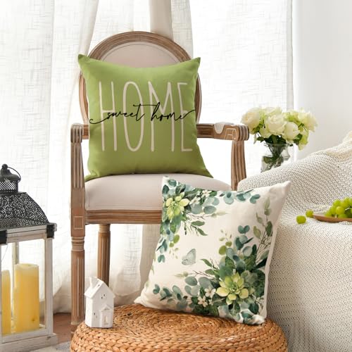 Eucalyptus Leaves Green Throw Pillow Covers - Set of 4, 18x18 Inch