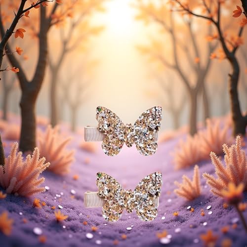 WLngtv Gold Butterfly Hair Clips with Sequin Bows 2-Pack for Girls