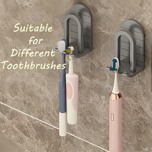 HOOALEE Wall Mounted Toothbrush Holder Set - Black Self-Adhesive Bathroom Organizer with 2 Cups