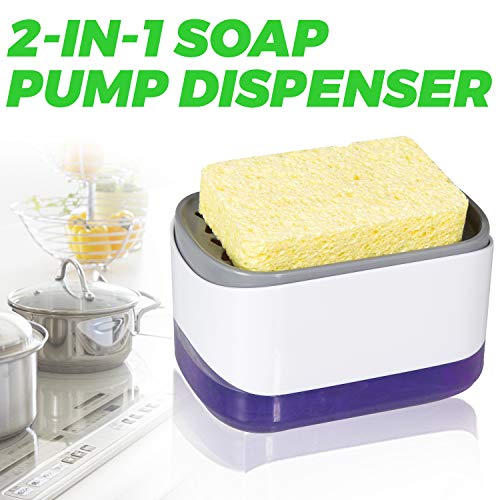 HI FINE CARE 2-in-1 Sponge Soap Dispenser for Kitchen - White