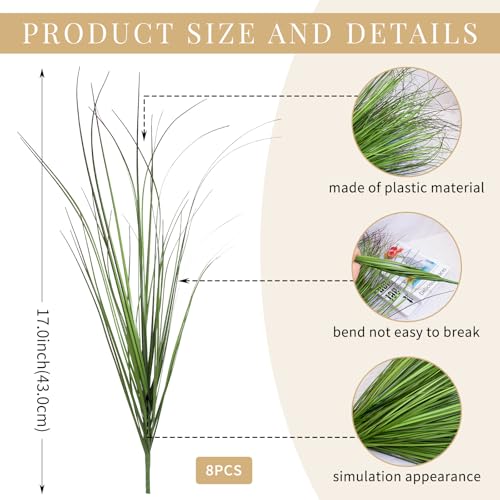 17 Inch UV-Resistant Artificial Onion Grass - 8 Bundles Greenery for Indoor & Outdoor Decor