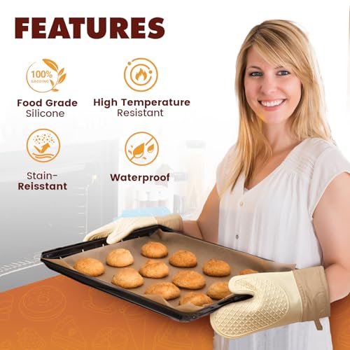 YANLIFY Silicone Oven Mitts (2 PCS) - Heat Resistant Kitchen Gloves, White