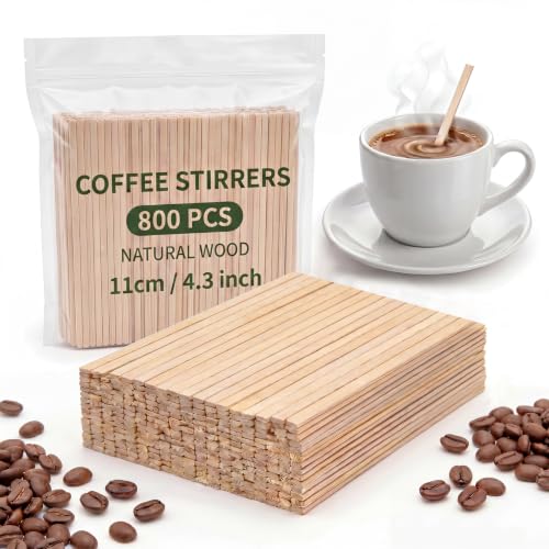 800 Wooden Coffee Stirrers - 4.3 Inch Durable Stir Sticks for Hot & Cold Drinks