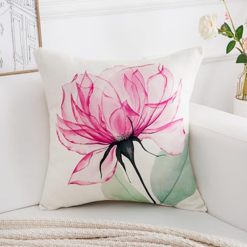 Floral Pillow Covers 18x18 - Set of 4 for Summer Outdoor Decor