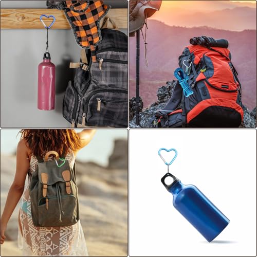 10pcs Heart Shaped Carabiner, Aluminium Alloy Cute Carabiner Clip Snap Hook Key Holder Heart Keychain Clip Key Ring for Camping Backpack Water Bottle Key Chain