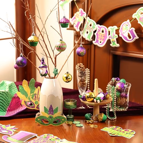 Valery Madelyn Mardi Gras Ball Ornaments Set - Purple, Green, Gold Holiday Decorations, 40 Pieces