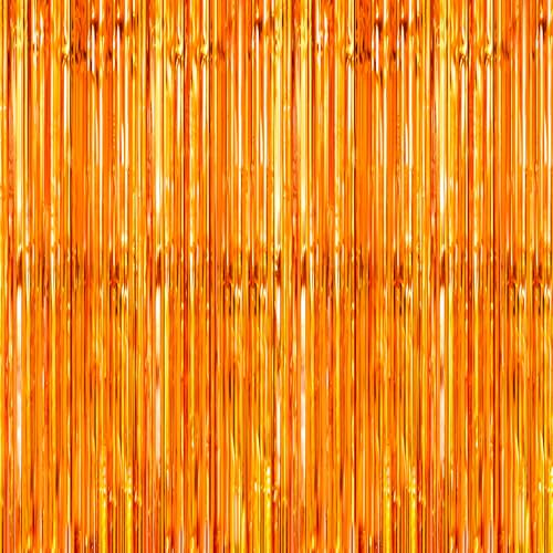 Crosize Foil Fringe Streamer Backdrop - 2 Pack, 3.3 x 9.9 ft, Orange