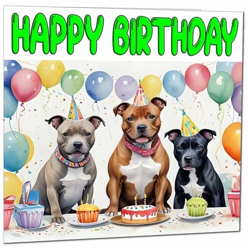 Staffordshire Bull Terrier Birthday Card - Eco-Friendly 145mm