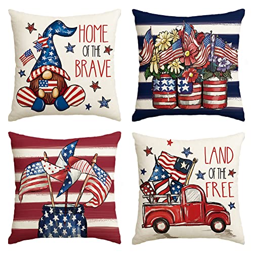 AVOIN colorlife 4th of July Patriotic Throw Pillow Covers, 18x18, Set of 4