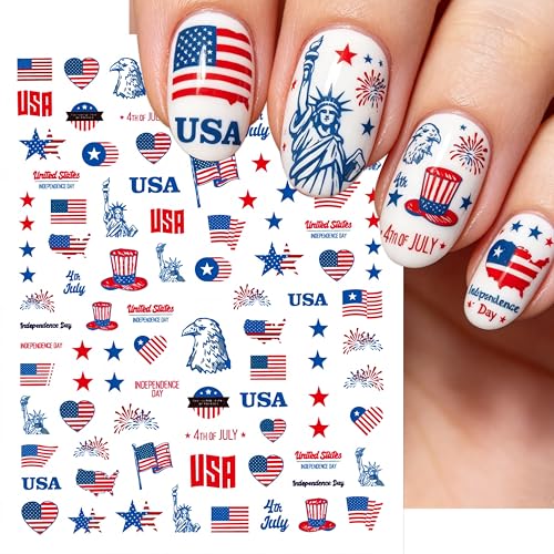 Patriotic Nail Stickers 3D Self-Adhesive American Flag Decals