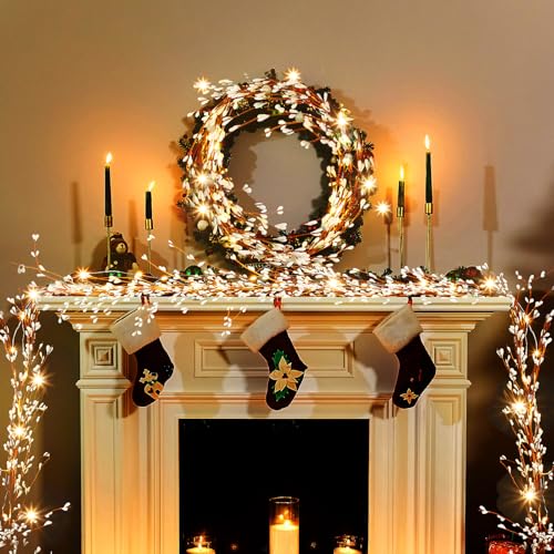 8.86ft Christmas Garland with Lights and White Berry Decor - Flexible Holiday Decor