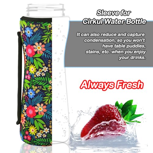 32oz Cute Printed Sleeve Compatible With Cirkul Water Bottle For Plastic And Stainless Steel Bottles 32oz Neoprene Sweat-Wicking Material Insulated Cover Designed With Handles (Black)