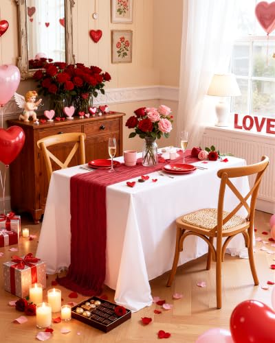 Pureegg 2 Pack Red Cheesecloth Table Runner 120 Inch for Wedding Party