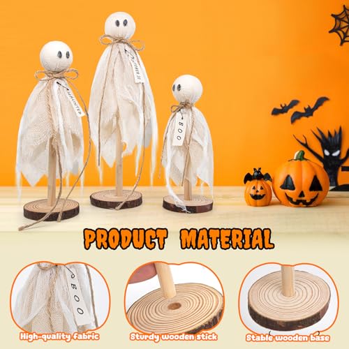 White Wooden Ghost Halloween Decorations - Set of 3 Rustic Shelf Sitters