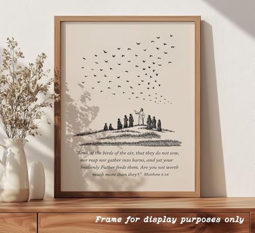 Minimalist Jesus Wall Art - Matthew 6:26 Print, 8x10 inch