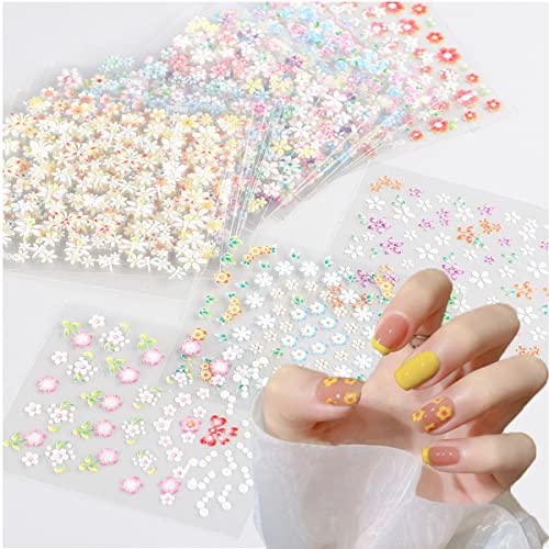 30 Sheets Floral Nail Art Stickers 3D Self-Adhesive Daisy Decals
