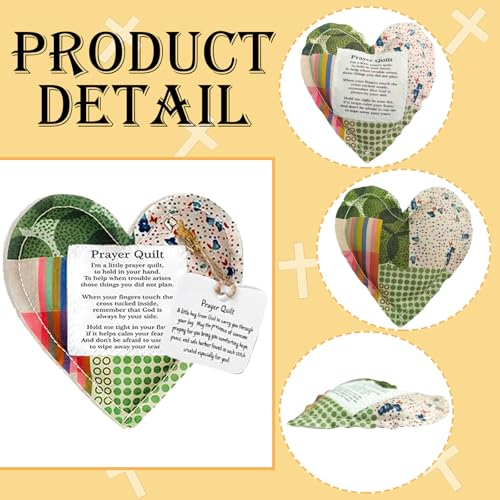 Green Set of 6 Mini Pocket Prayer Quilts with Cross - Handmade Faith Gifts