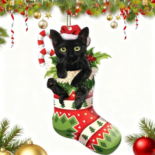 Black Cat Christmas Ornament 2025 – 2D Acrylic Hanging Holiday Decor