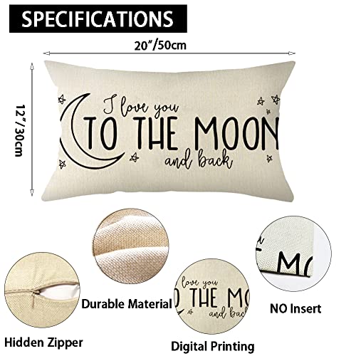 I Love You to The Moon and Back Lumbar Pillow Cover 12x20 Farmhouse Decor
