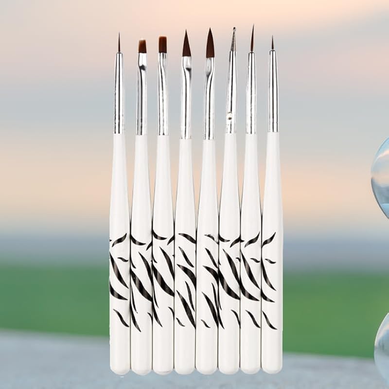 COOLHIYA Zebra Pattern Nail Art Brush Pens Set 8 Pcs with Protective Tubes