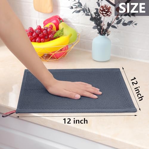 Homaxy 100% Cotton Waffle Weave Kitchen Dish Cloths - 4-Pack, Dark Grey, 12x12 Inches