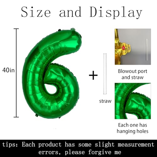 40 Inch Number 6 Foil Balloon for Birthday & Celebration - Green