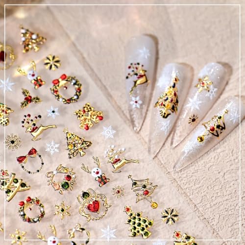 5D Embossed Christmas Nail Stickers Gold Decals Self-Adhesive Winter Xmas