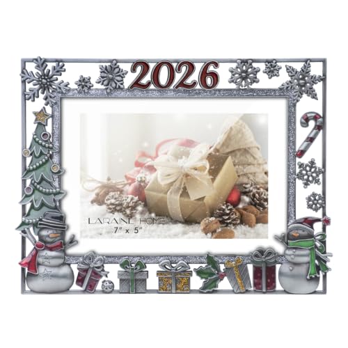 Christmas 5x7 Photo Frame Gray Metal Holiday Picture Display