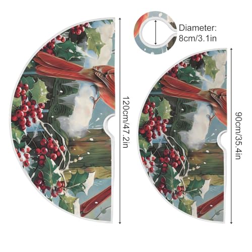 Large 48-Inch Christmas Tree Skirt with Red Cardinals - ZOEO