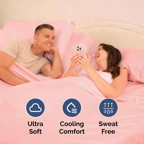 Flex Top Split Head King Sheet Set - Comfy, Breathable & Cooling Luxury Bedding - Deep Pockets, Soft Oeko-Tex - Baby Pink