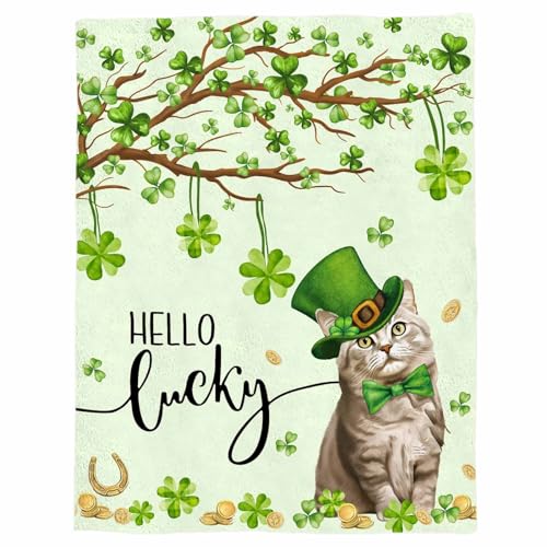 St. Patrick's Day Throw Blanket 40x50 inches - Soft Flannel Shamrock Design
