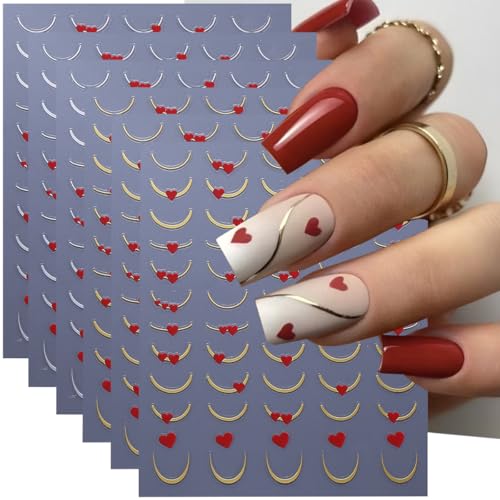 Valentine Heart Nail Art Stickers - 6PCS 3D Self-Adhesive French Tips