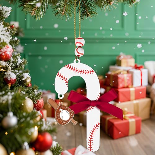 AKAIXI Wooden Baseball Candy Cane Ornaments 4-Pack Easter & Holiday Tree Decor