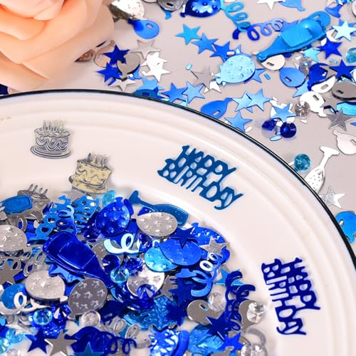 Happy Birthday Confetti Set, Dark Blue, Light Blue & Silver Table Scatter