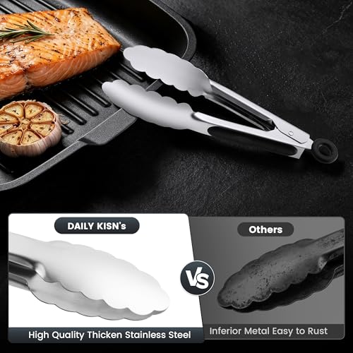 DAILY KISN 7-Inch Stainless Steel Kitchen Tongs Set - 3PCS Small Serving Set