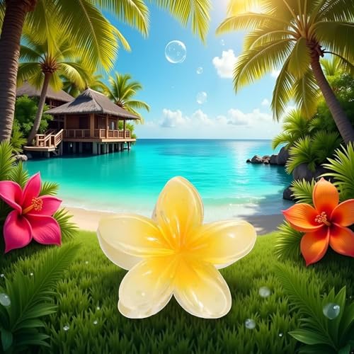 Creamy Yellow Flower Hair Claw Clips 2-Pack Large Hawaiian Plumeria